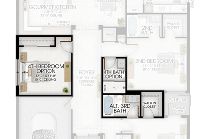 4th Bedroom and 4th Bathroom in lieu of Den and Powder Room Alternate 3rd Bathroom and Closet