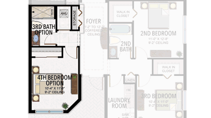 4th Bedroom & 3rd Bathroom in lieu of Den & Powder Room