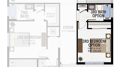 3rd Bedroom & 3rd Bathroom in lieu of Den & Powder Room