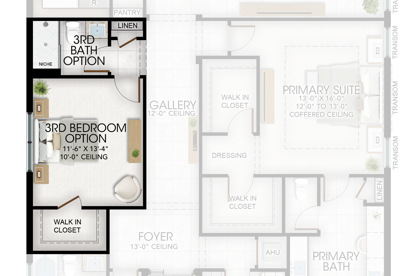 3rd Bed/3rd Bath in lieu of Den and Powder Room