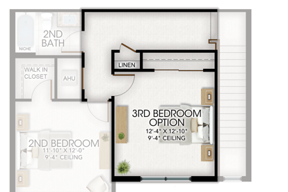 3rd Bedroom Option in lieu of Loft 
